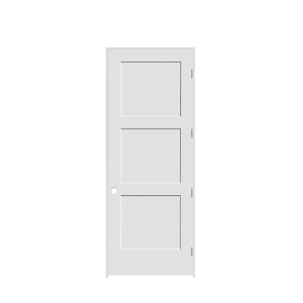 Codel Doors 30" x 96" x 1-3/8" Primed 3-Panel Equal Panel Interior Shaker 7-1/4" LH Prehung Door 2680pri8433LH26D714 - main